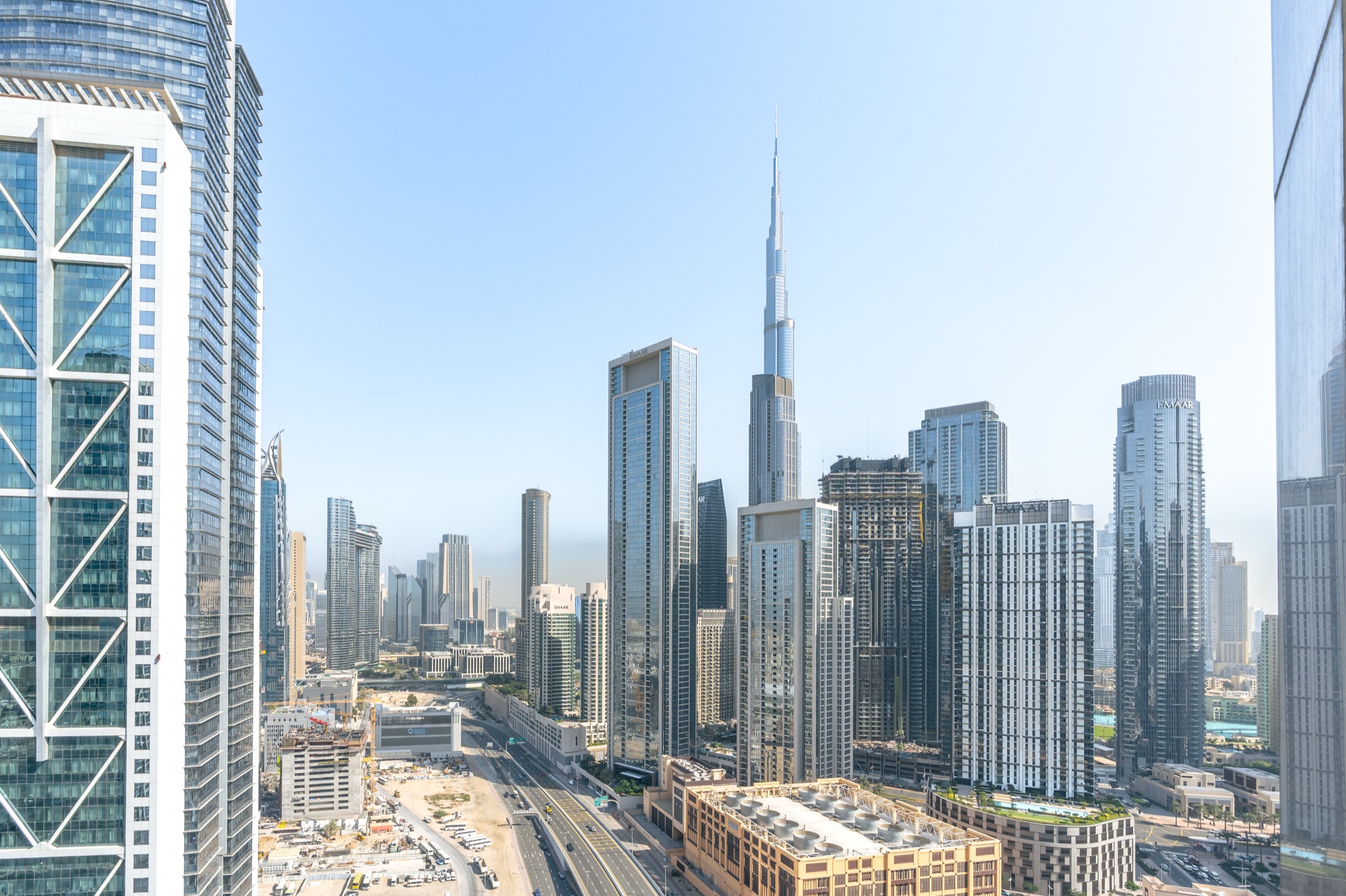 Downtown Dubai skyline with the Burj Khalifa, photographed from Paramount Midtown, Business Bay